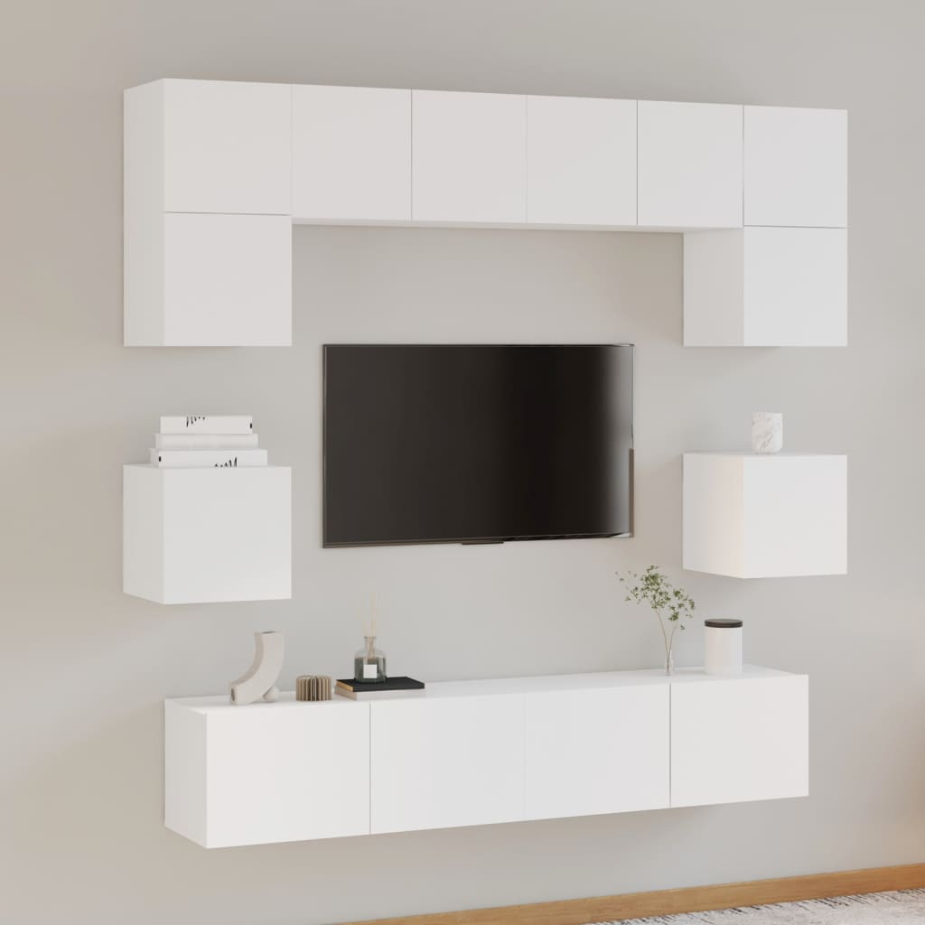 Komplet TV omaric 8-delni bel konstruiran les