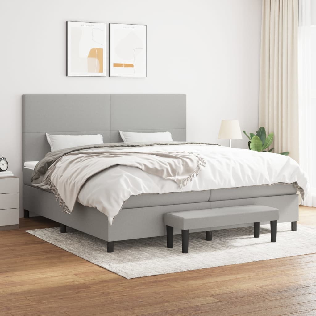 Box spring postelja z vzmetnico svetlo siva 200×200 cm blago