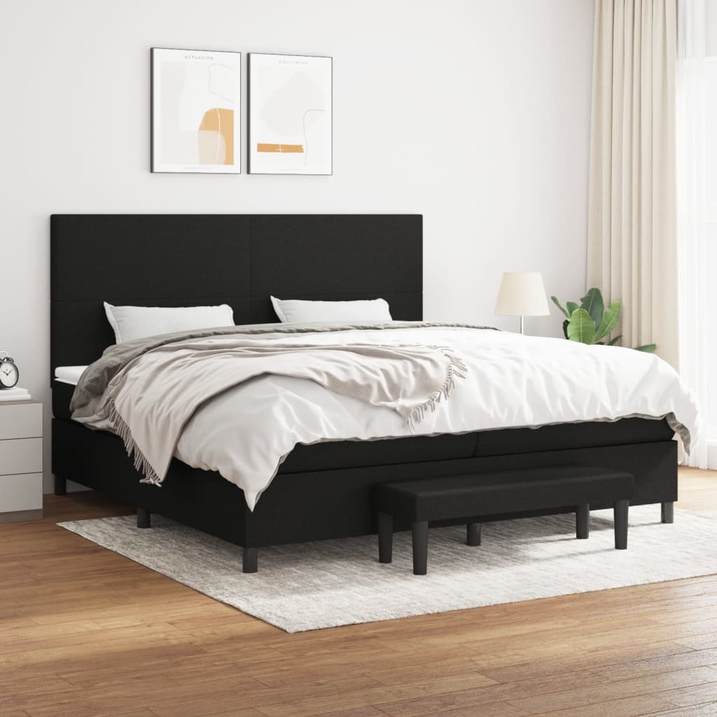 Box spring postelja z vzmetnico črn 200×200 cm blago