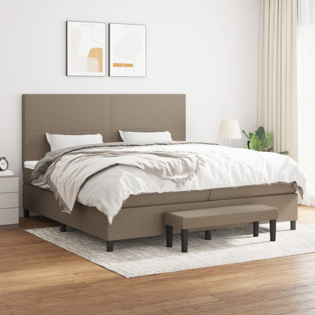 Box spring postelja z vzmetnico taupe 200×200 cm blago