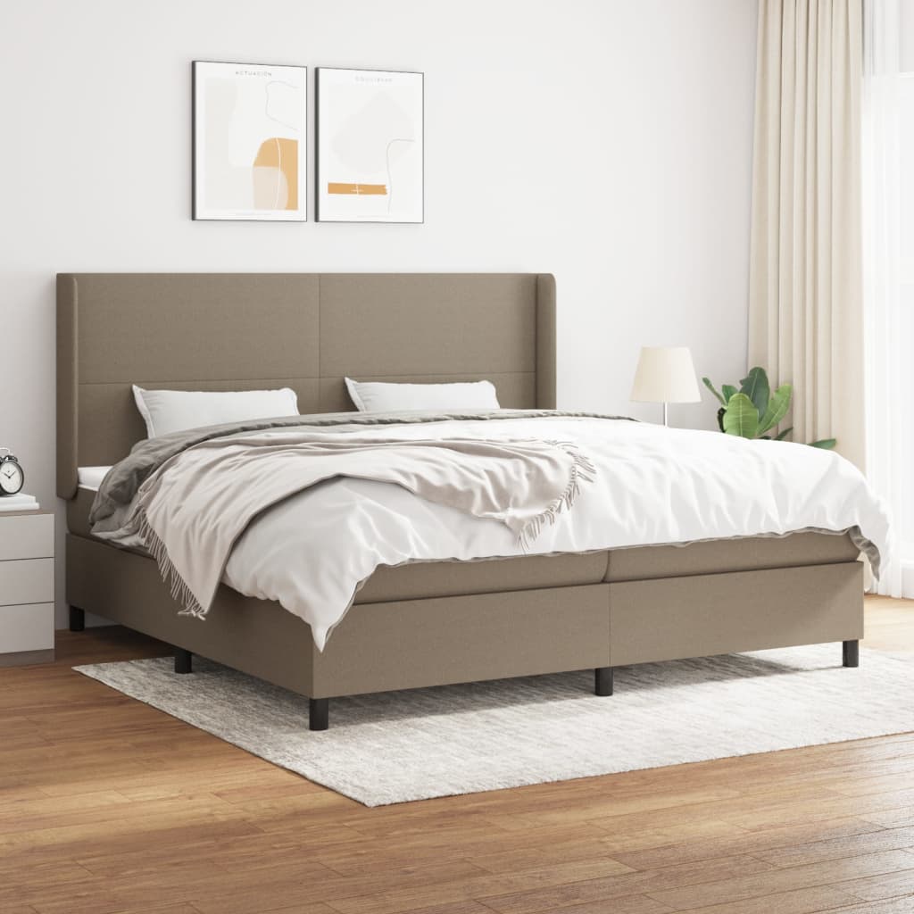 Box spring postelja z vzmetnico taupe 200×200 cm blago