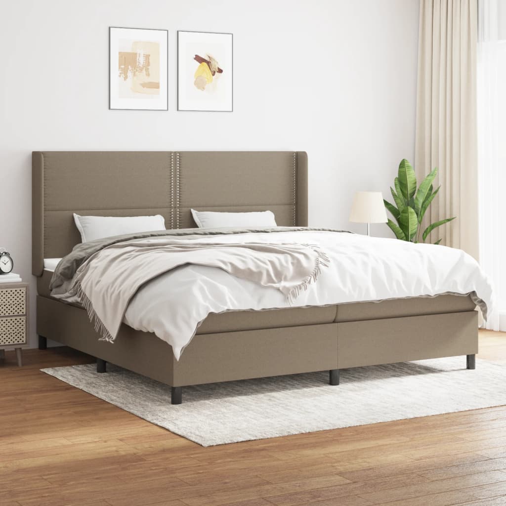 Box spring postelja z vzmetnico taupe 200×200 cm blago