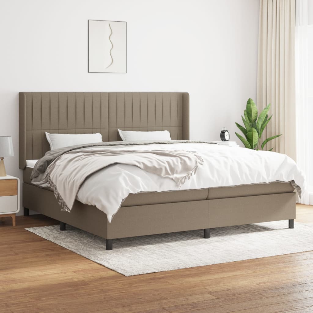 Box spring postelja z vzmetnico taupe 200×200 cm blago