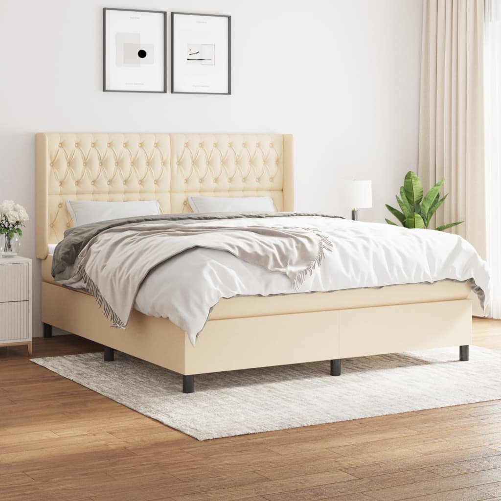 Box spring postelja z vzmetnico krem 180×200 cm blago