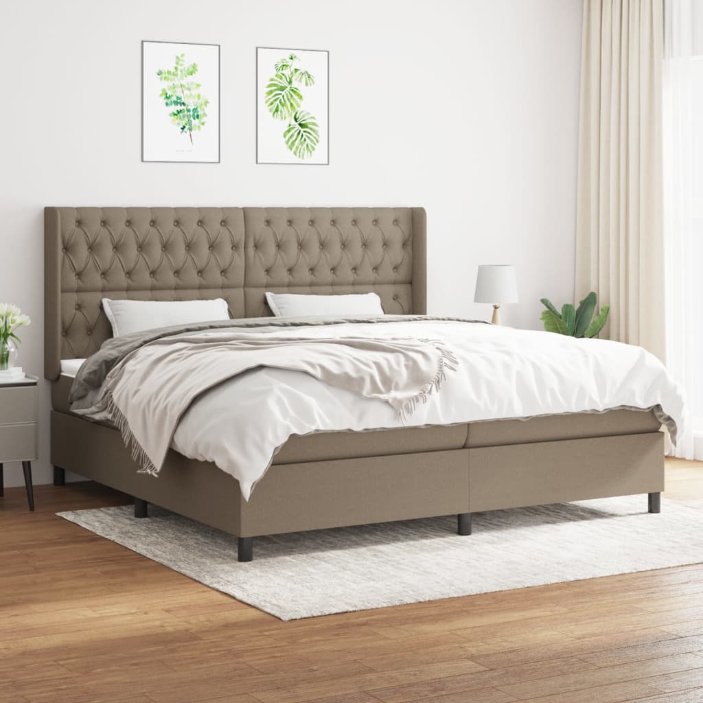 Box spring postelja z vzmetnico taupe 200×200 cm blago