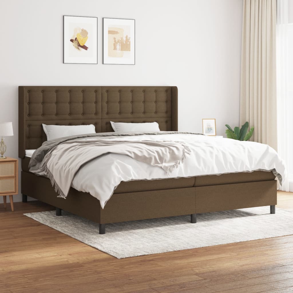 Box spring postelja z vzmetnico temno rjav 200×200 cm blago