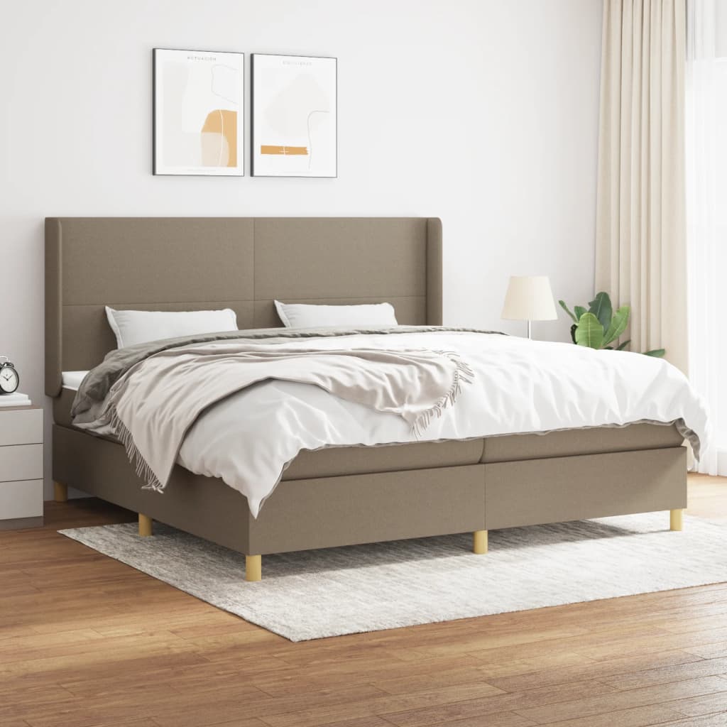 Box spring postelja z vzmetnico taupe 200×200 cm blago