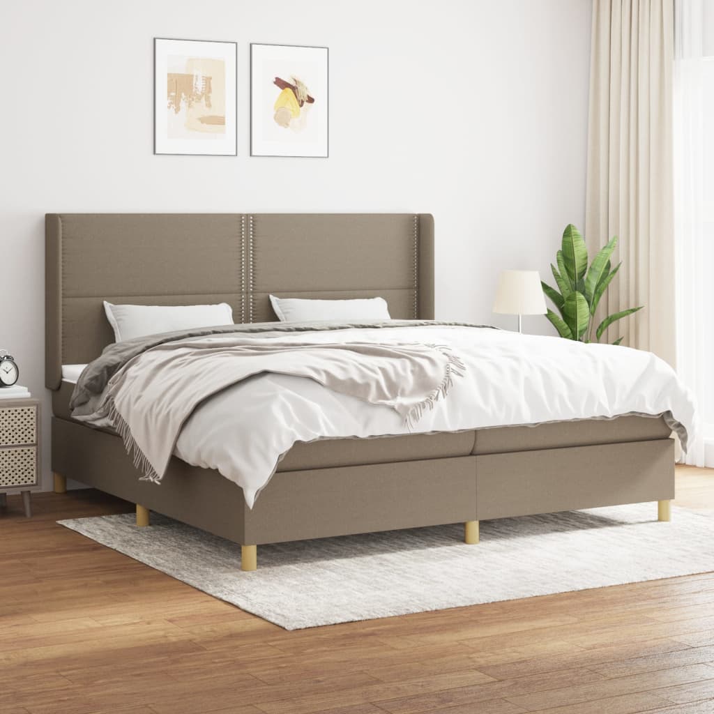 Box spring postelja z vzmetnico taupe 200×200 cm blago