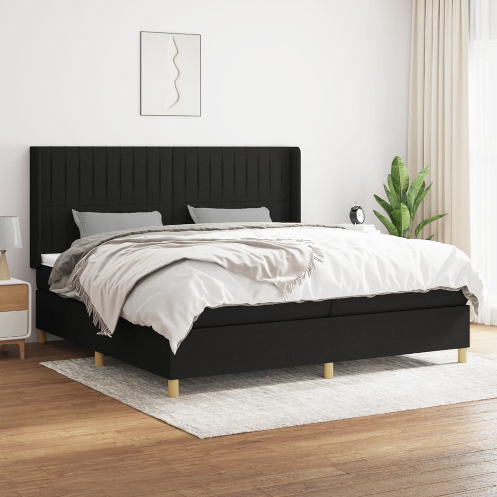 Box spring postelja z vzmetnico črn 200×200 cm blago