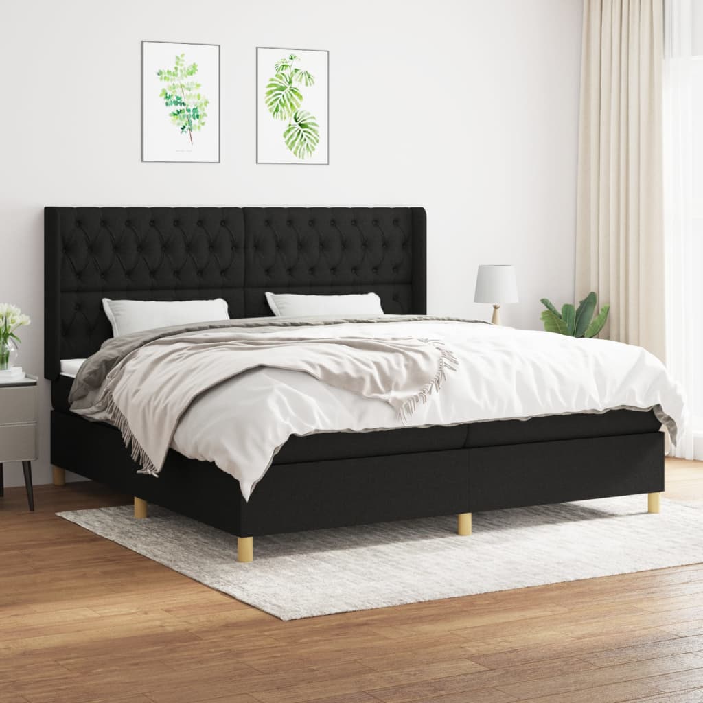 Box spring postelja z vzmetnico črn 200×200 cm blago