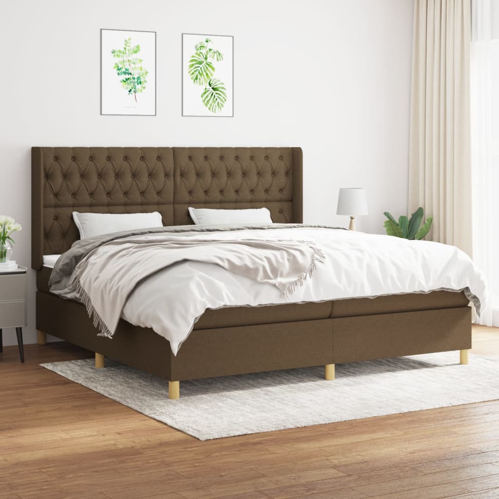 Box spring postelja z vzmetnico temno rjav 200×200 cm blago