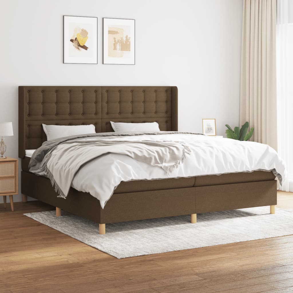 Box spring postelja z vzmetnico temno rjav 200×200 cm blago