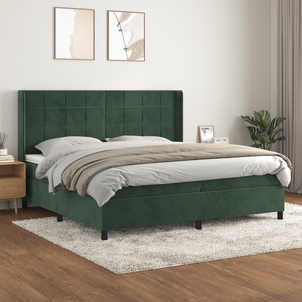 Box spring postelja z vzmetnico temno zelena 200×200 cm žamet