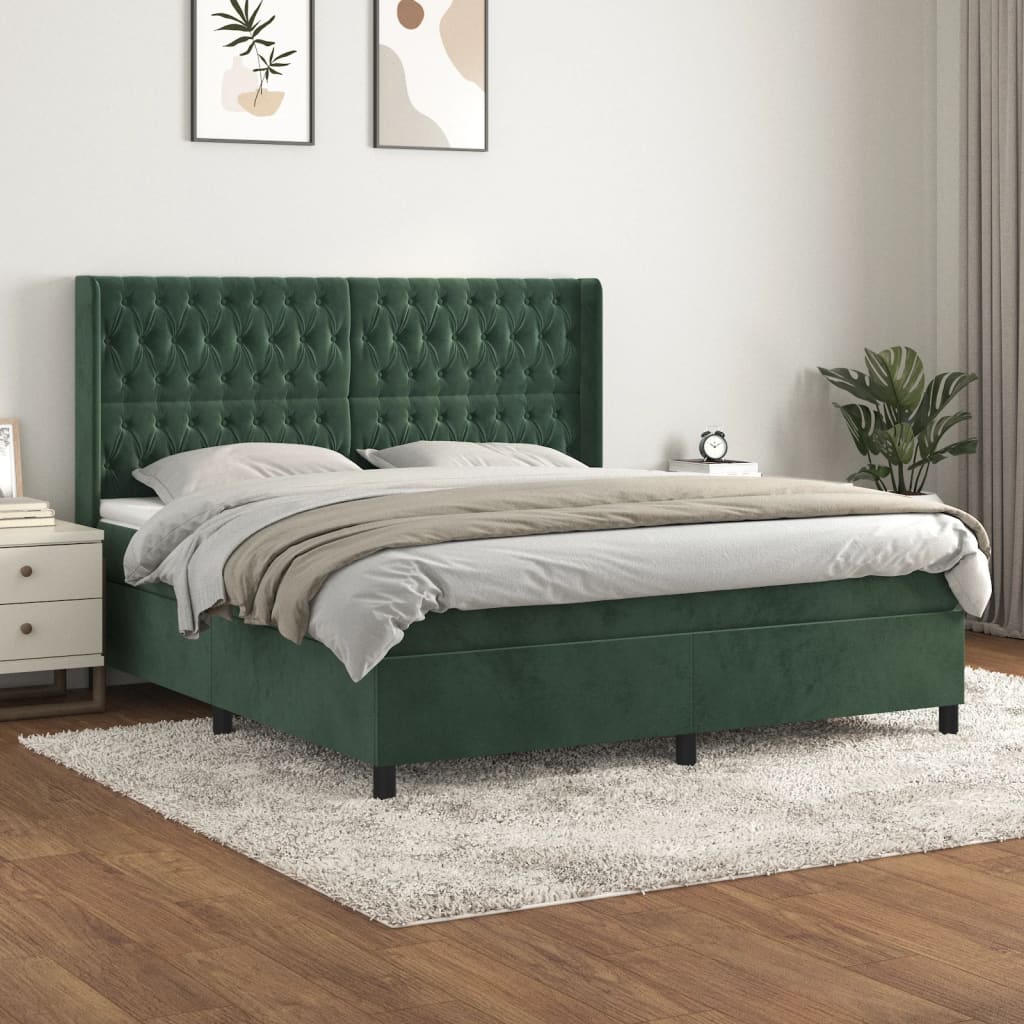 Box spring postelja z vzmetnico temno zelena 180×200 cm žamet