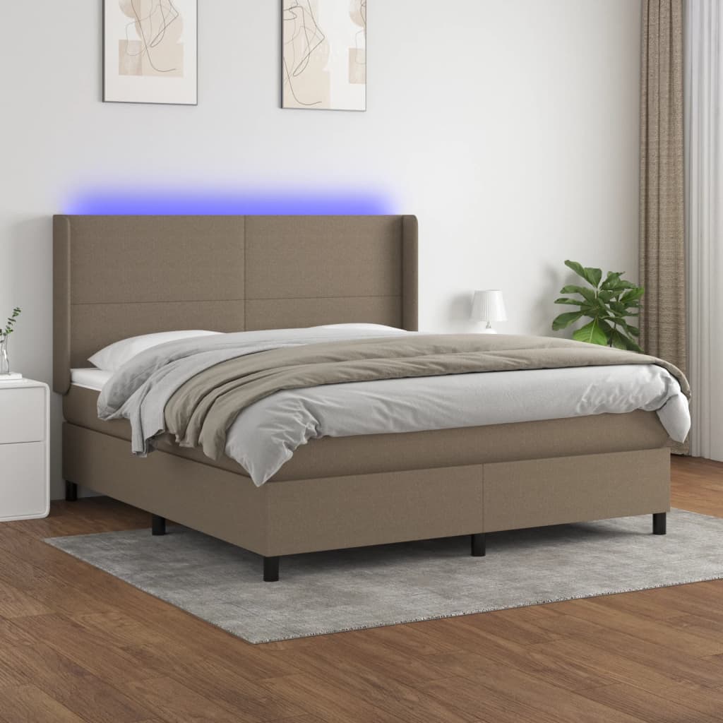 Box spring postelja z vzmetnico LED taupe 180×200 cm blago