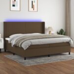 Box spring postelja z vzmetnico LED temno rjava 200x200cm blago