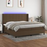 Box spring postelja z vzmetnico LED temno rjava 200x200cm blago