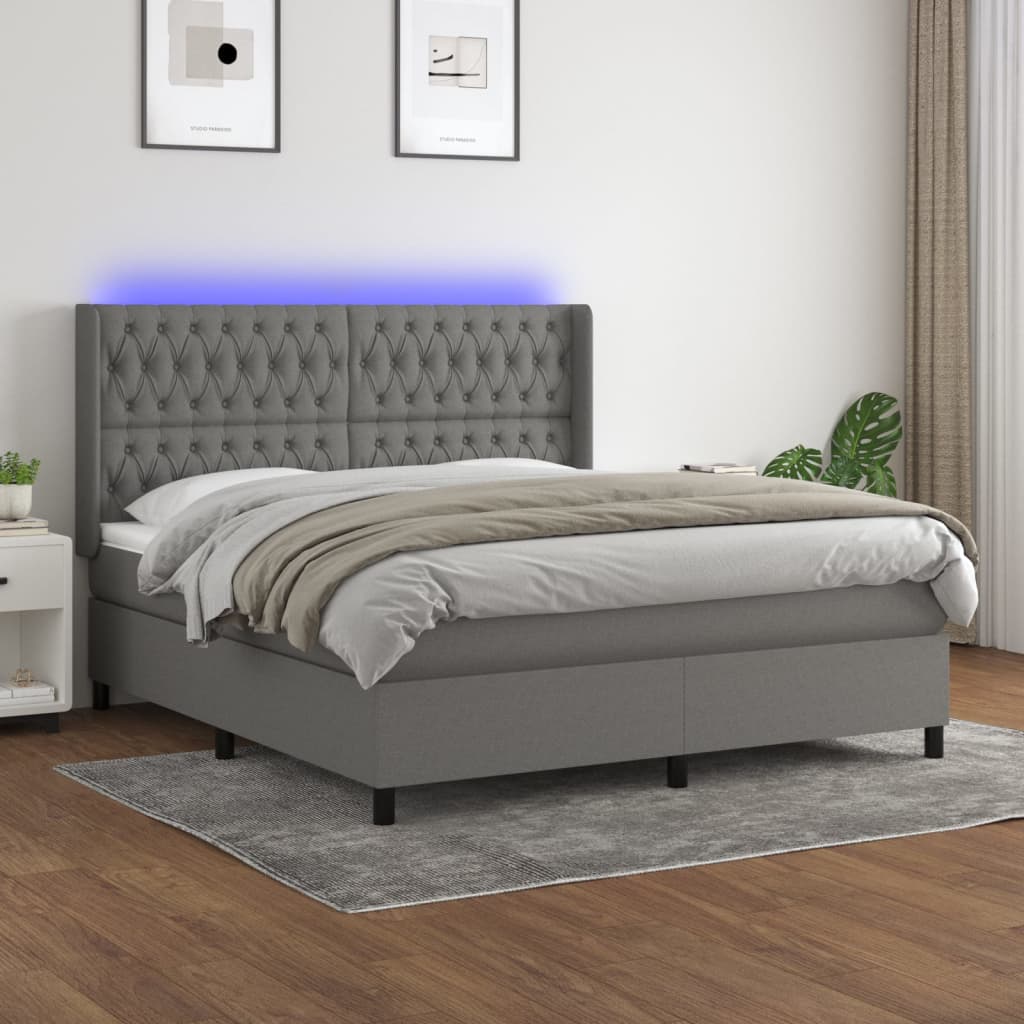 Box spring postelja z vzmetnico LED temno siva 180×200 cm blago
