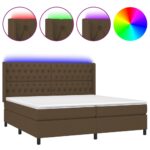 Box spring postelja z vzmetnico LED temno rjava 200x200cm blago - Image 2
