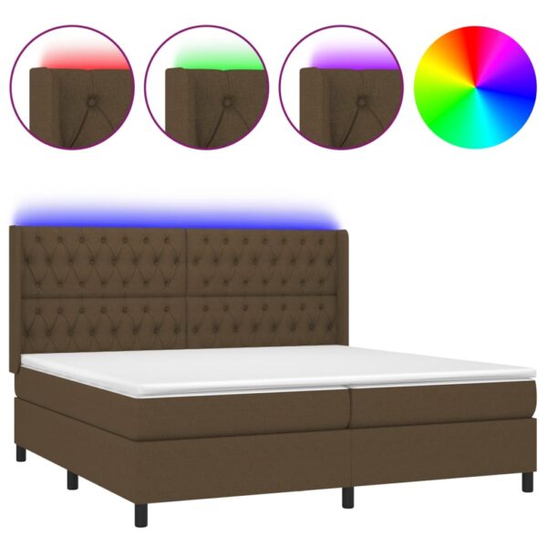 Box spring postelja z vzmetnico LED temno rjava 200x200cm blago - Image 2