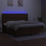 Box spring postelja z vzmetnico LED temno rjava 200x200cm blago - Image 3