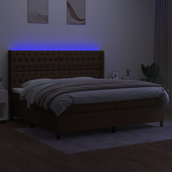 Box spring postelja z vzmetnico LED temno rjava 200x200cm blago - Image 3