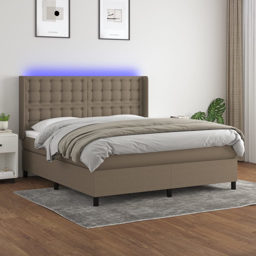 Box spring postelja z vzmetnico LED taupe 180×200 cm blago