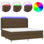 Box spring postelja z vzmetnico LED temno rjava 200x200cm blago - Image 2