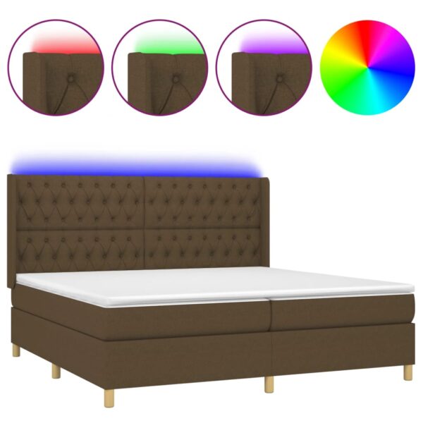 Box spring postelja z vzmetnico LED temno rjava 200x200cm blago - Image 2