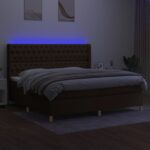 Box spring postelja z vzmetnico LED temno rjava 200x200cm blago - Image 3