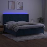 Box spring postelja z vzmetnico LED temno modra 200x200cm žamet - Image 2