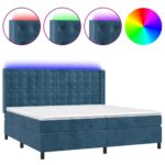 Box spring postelja z vzmetnico LED temno modra 200x200cm žamet - Image 2