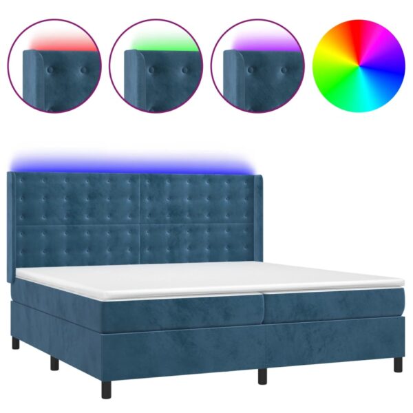 Box spring postelja z vzmetnico LED temno modra 200x200cm žamet - Image 2