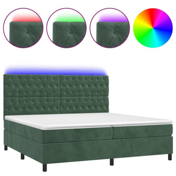 Box spring postelja z vzmetnico LED tem. zelena 200x200cm žamet - Image 2