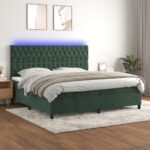 Box spring postelja z vzmetnico LED tem. zelena 200x200cm žamet