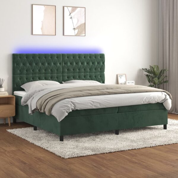 Box spring postelja z vzmetnico LED tem. zelena 200x200cm žamet