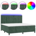 Box spring postelja z vzmetnico LED tem. zelena 200x200cm žamet - Image 2