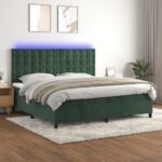 Box spring postelja z vzmetnico LED tem. zelena 200x200cm žamet