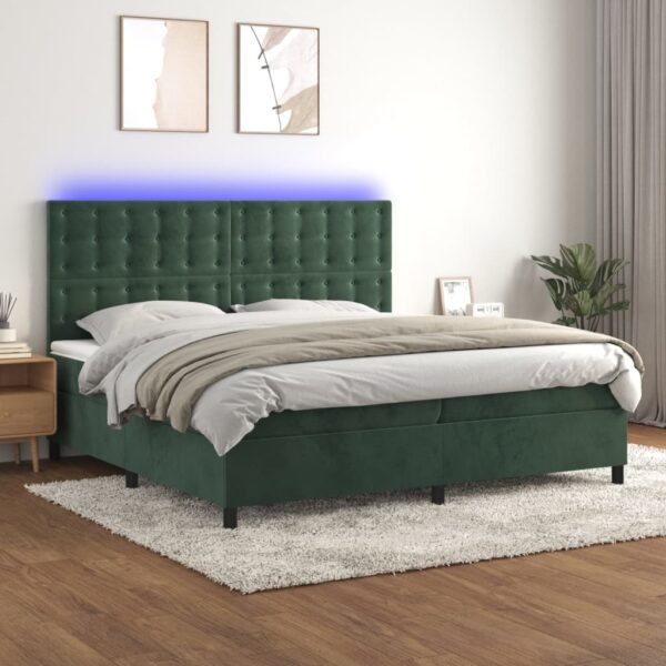 Box spring postelja z vzmetnico LED tem. zelena 200x200cm žamet