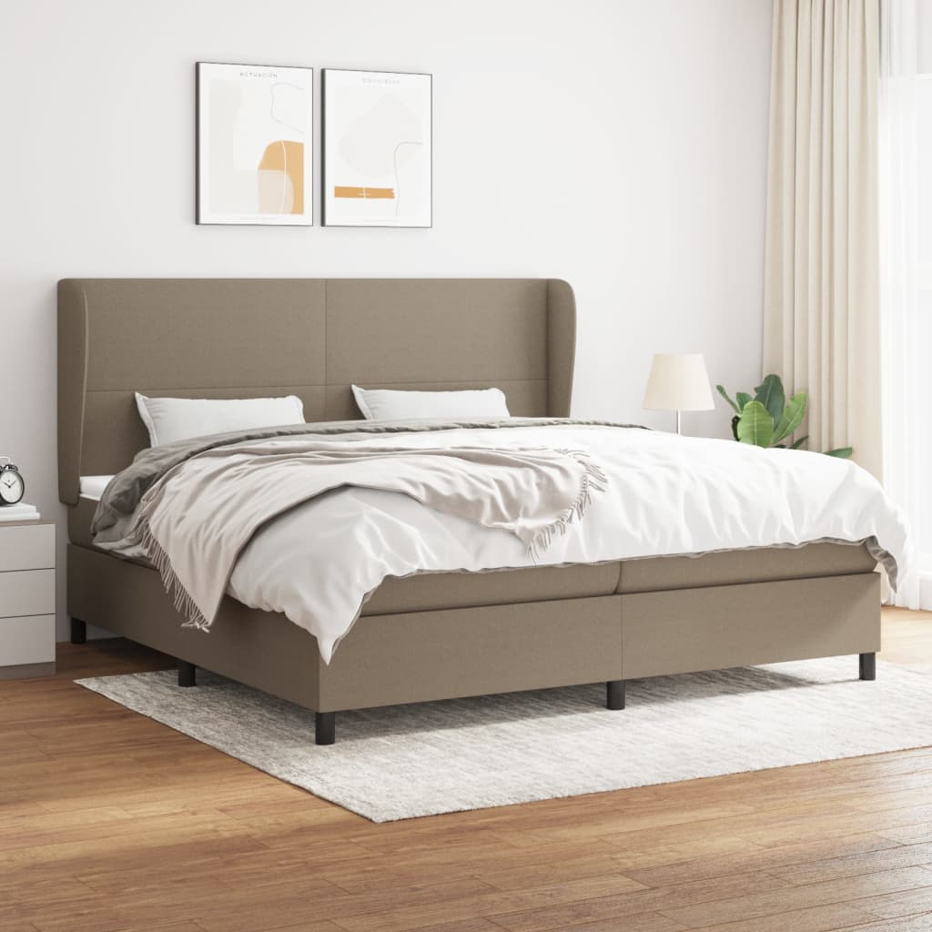 Box spring postelja z vzmetnico taupe 200×200 cm blago