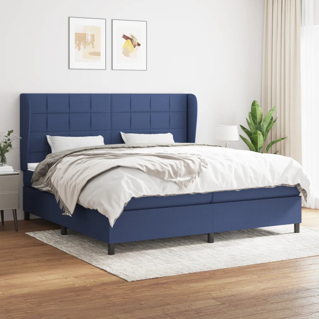 Box spring postelja z vzmetnico modra 200×200 cm blago