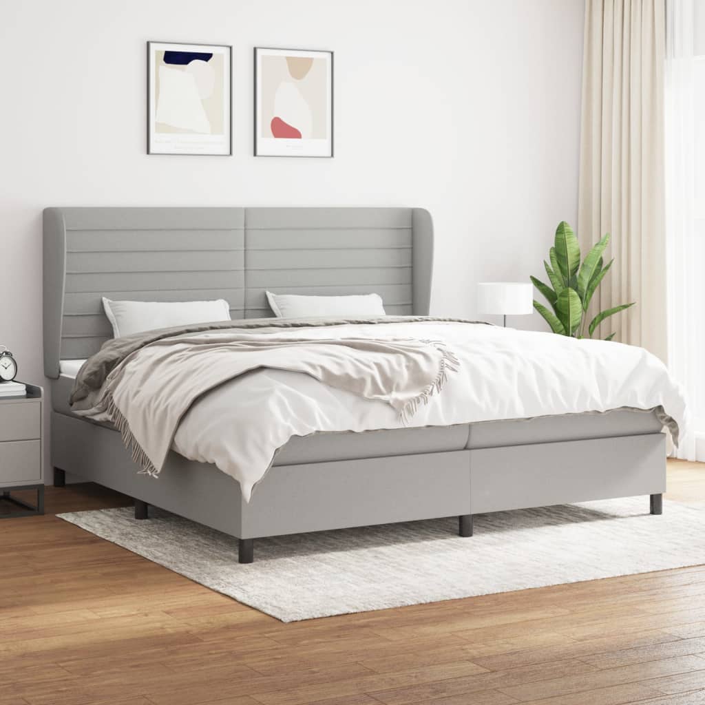 Box spring postelja z vzmetnico svetlo siva 200×200 cm blago