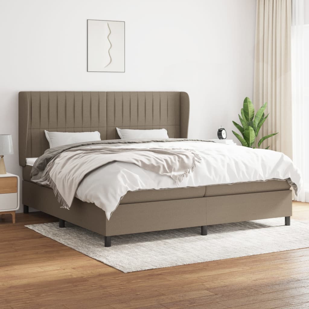 Box spring postelja z vzmetnico taupe 200×200 cm blago