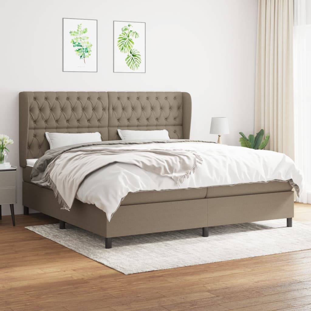 Box spring postelja z vzmetnico taupe 200×200 cm blago