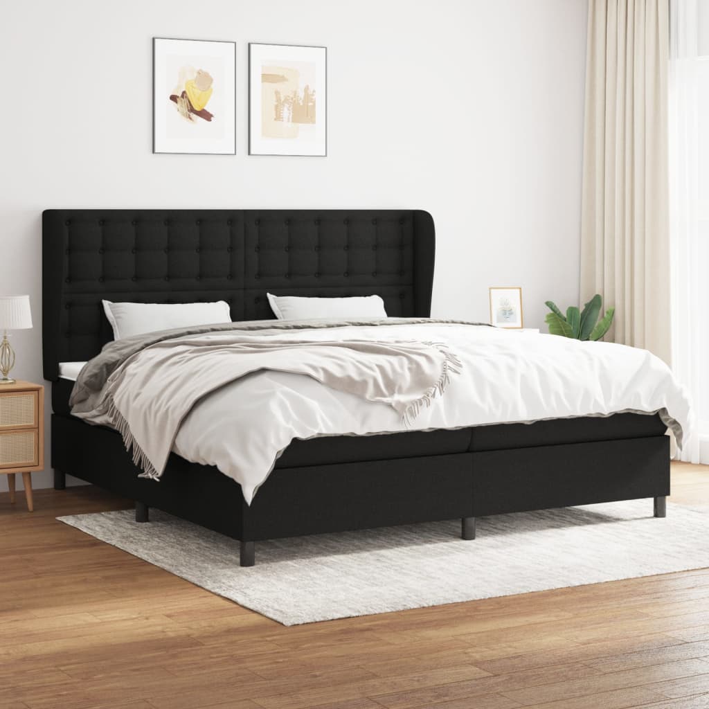 Box spring postelja z vzmetnico črn 200×200 cm blago