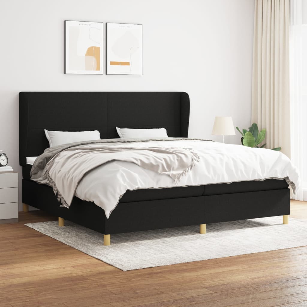 Box spring postelja z vzmetnico črn 200×200 cm blago