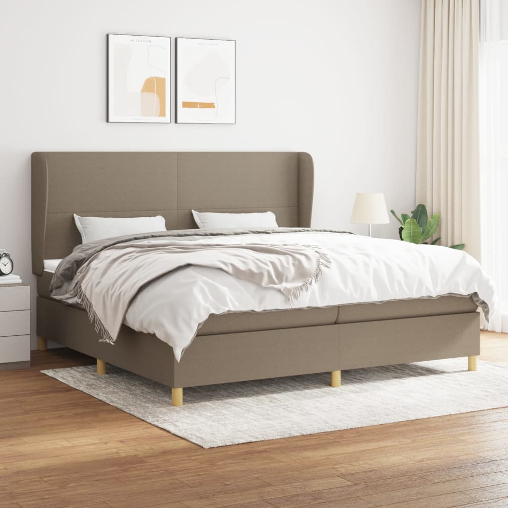 Box spring postelja z vzmetnico taupe 200×200 cm blago