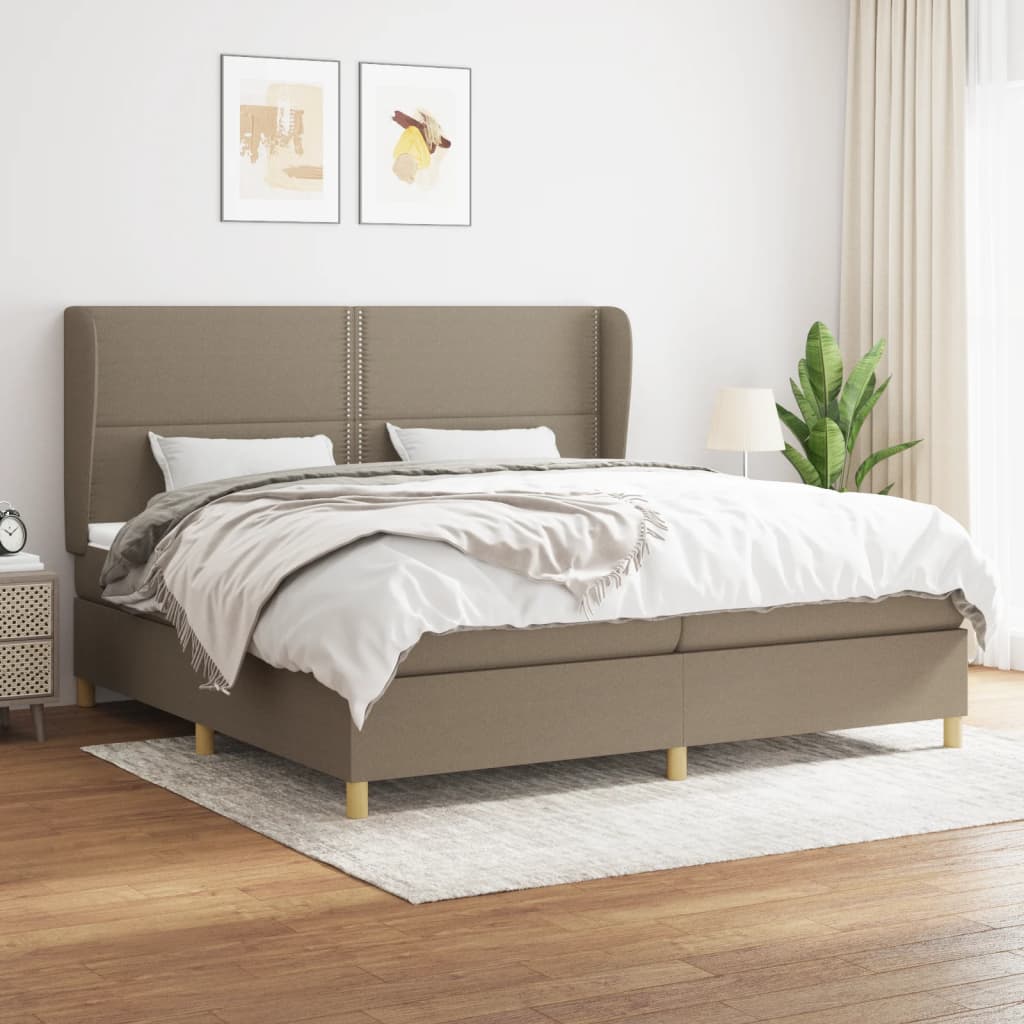 Box spring postelja z vzmetnico taupe 200×200 cm blago
