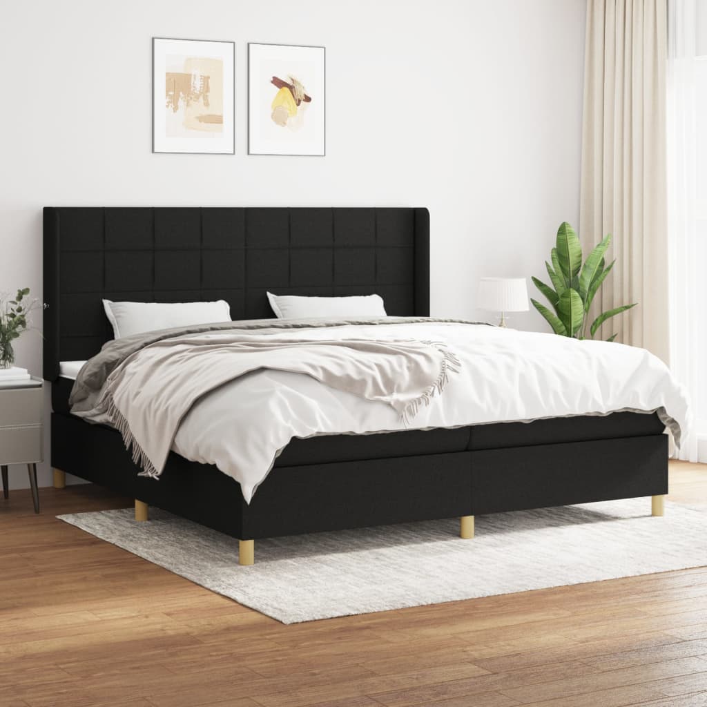 Box spring postelja z vzmetnico črn 200×200 cm blago