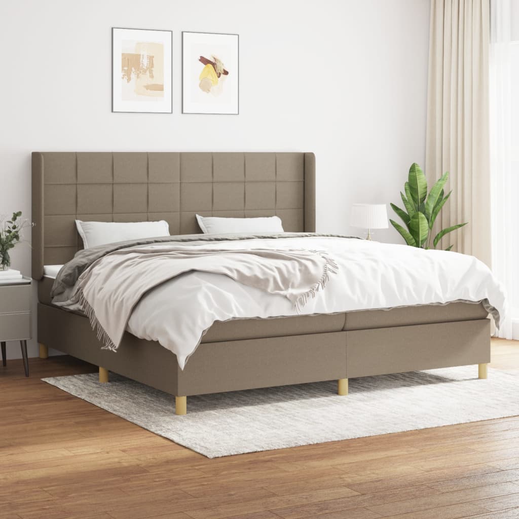 Box spring postelja z vzmetnico taupe 200×200 cm blago